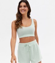 New Look Light Green Brushed Waffle Knit Lounge Crop Top